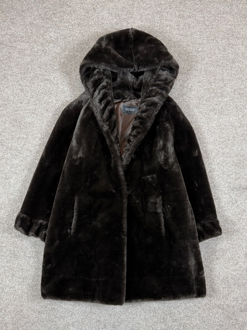 Donnybrook Brown Faux Fur Hooded Teddy Coat Women’s Size Large Mid Length Jacket